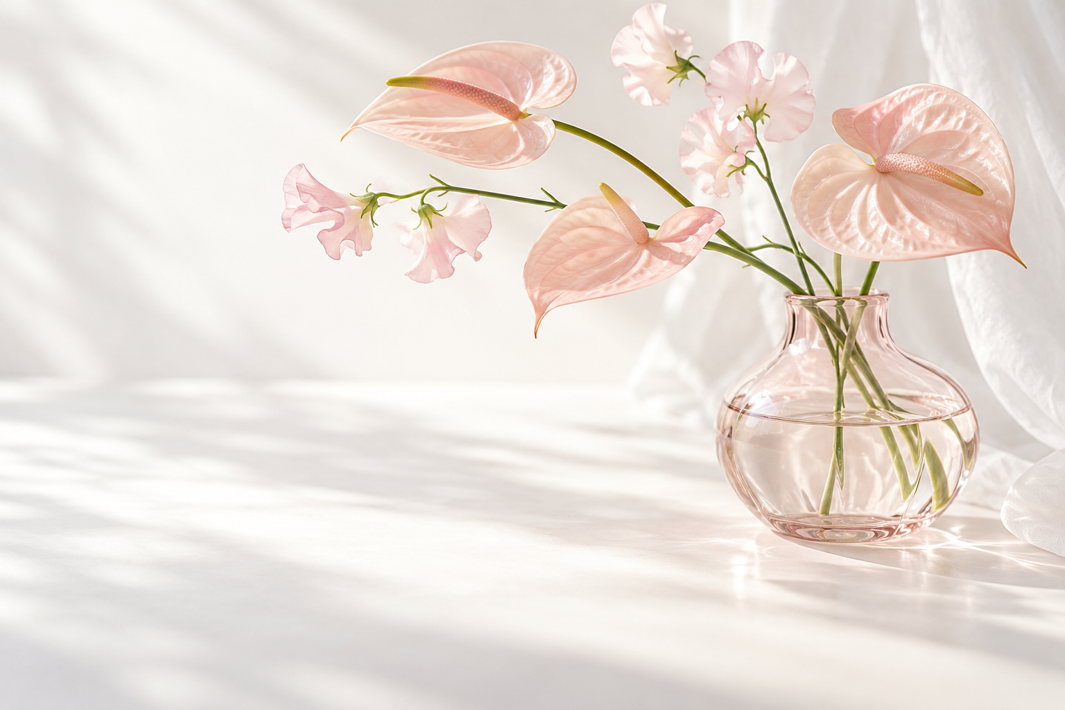 ガラス瓶に生けられた淡いピンクの花